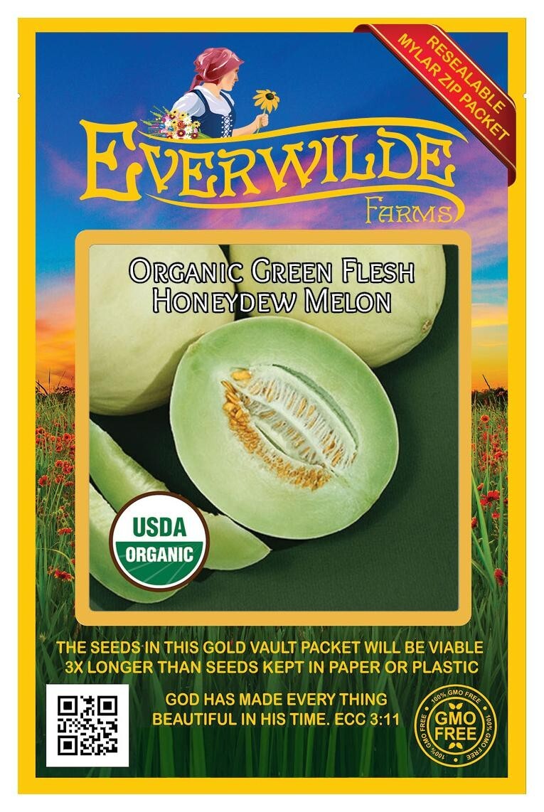25 Organic Green Flesh Honeydew Melon Seeds – Everwilde Farms Mylar Seed Packet