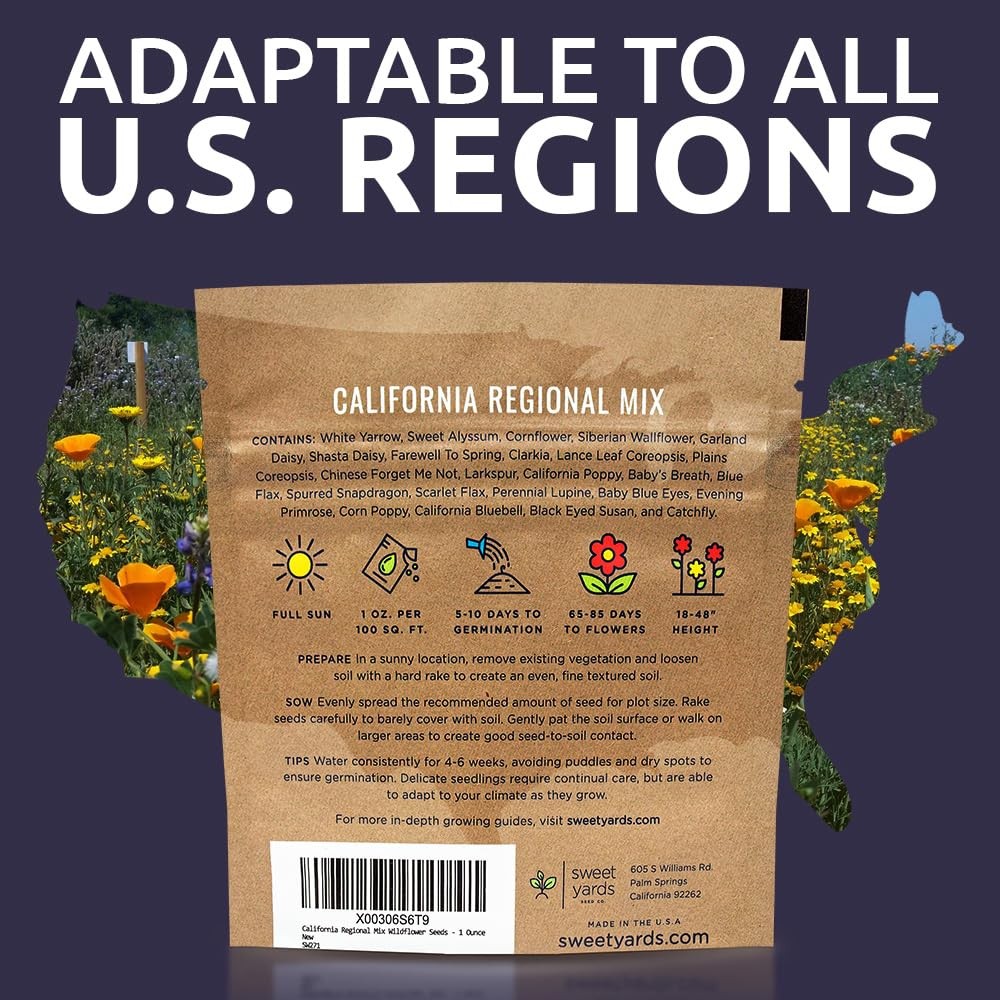 California Wildflower Mixture – Bulk 1 Ounce Packet – Over 7,000 Native Seeds…