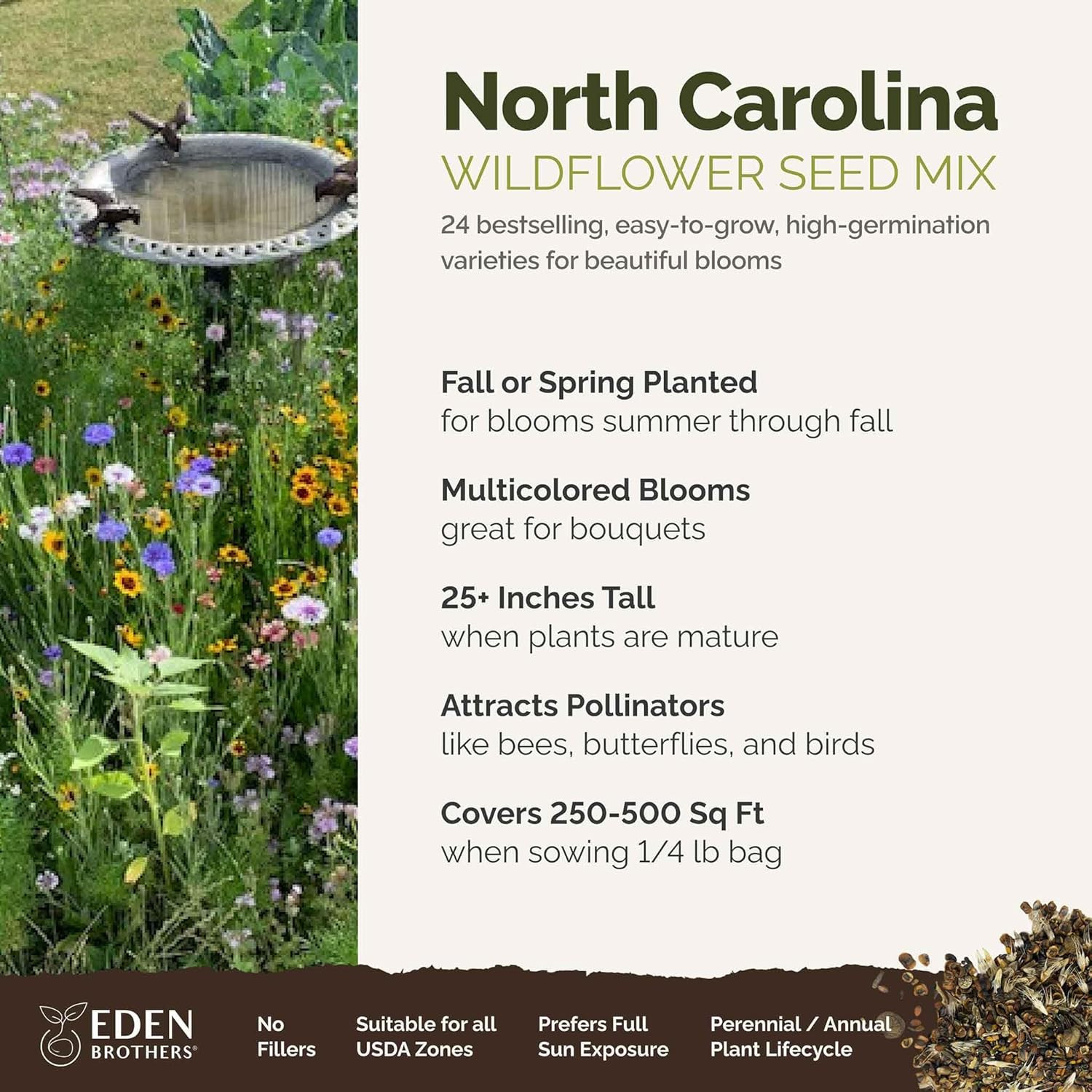 North Carolina Wildflower Mixed Seeds for Planting, 1/4 Lb