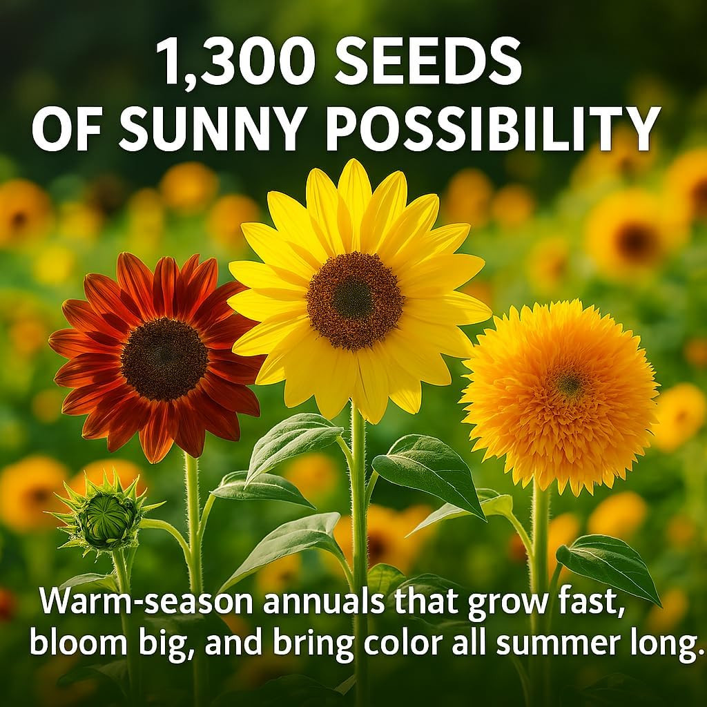 1300+ Sunflower Seeds Garden Variety Pack, Bulk Sunflower Seeds for Planting Flo