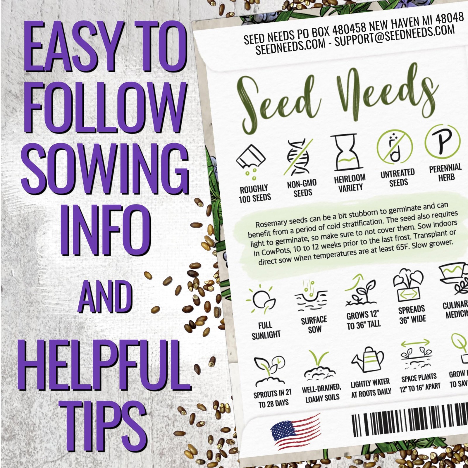 Seed Needs Rosemary Seeds for Planting – Non-GMO Heirloom & 1 Pack,