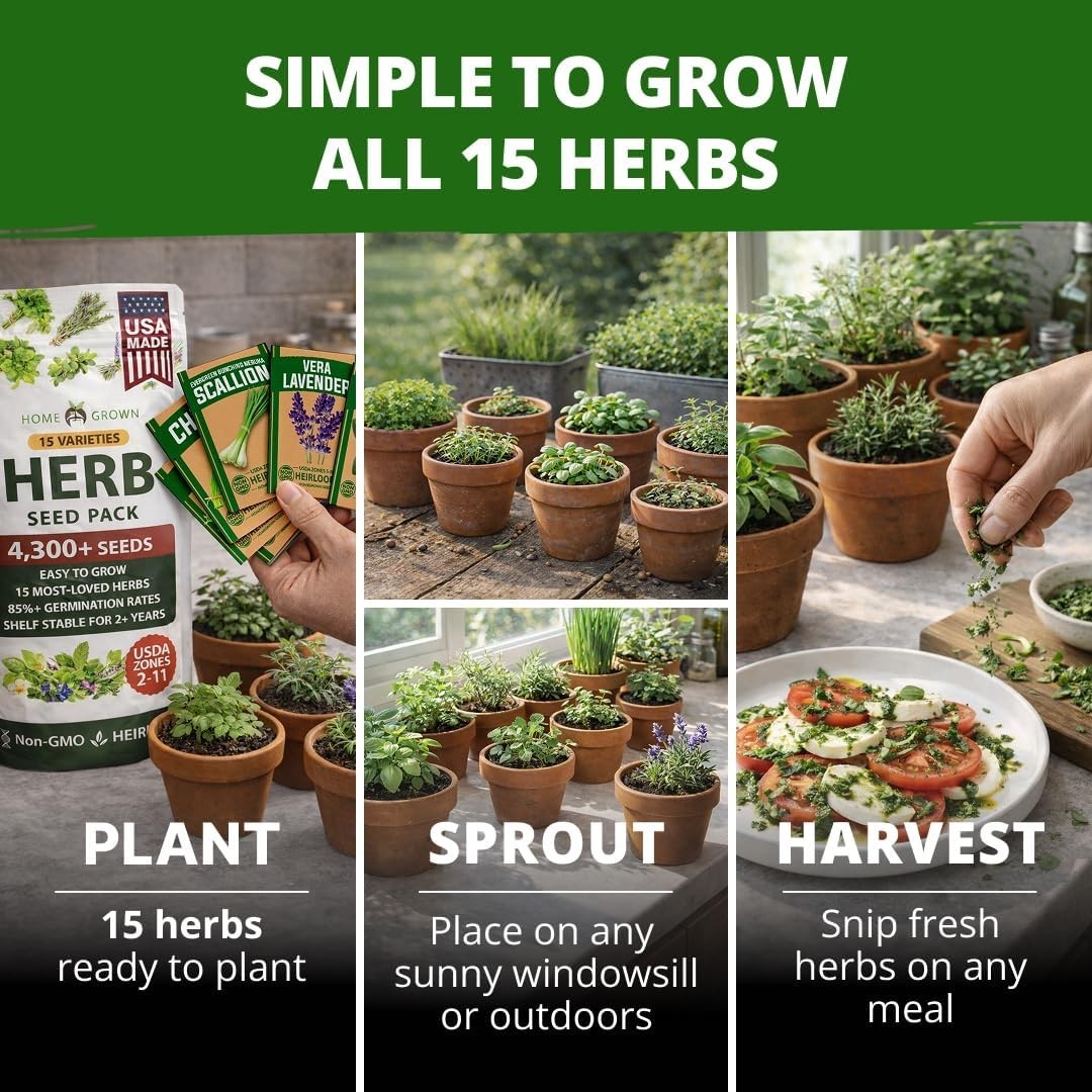 Massive 15-Pack Herb Seed Vault | Grow Your Own Fresh Herbs Indoors or Outdoors