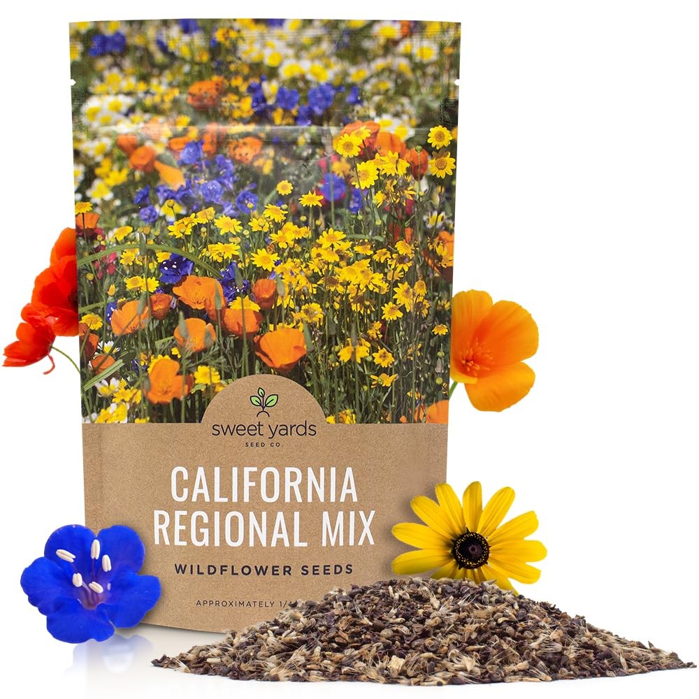 California Wildflower Mixture – Bulk 1/4 4 Ounce (Pack of 1), Multiple Colors