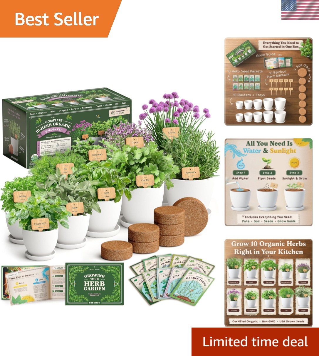 Organic 10 Herb Garden Starter Kit for Planting Indoor or Outdoor, Non-GMO US…