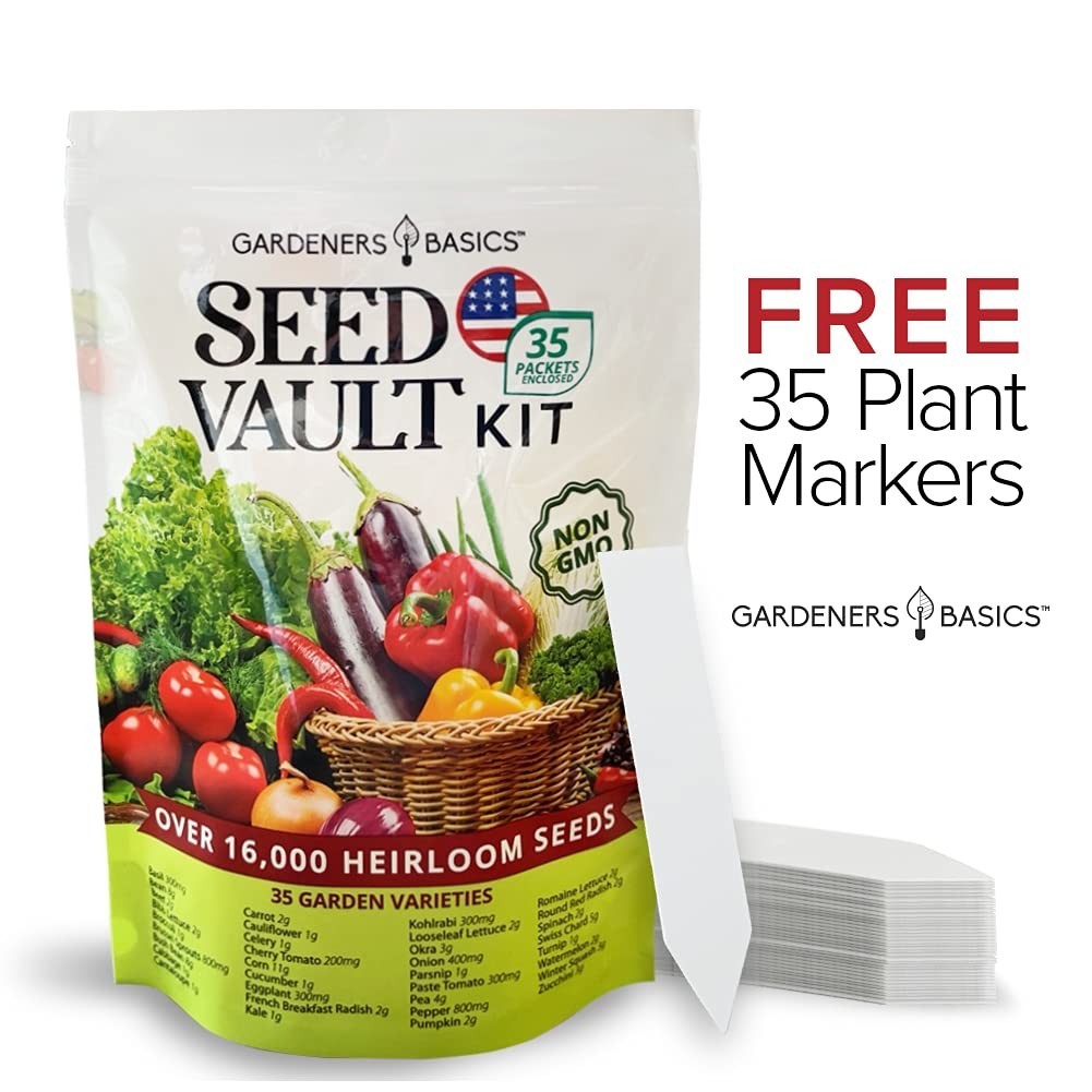 Survival Seed Vault Kit – 35 Heirloom Vegetable Seeds, Non-GMO, Open-Pollinated,