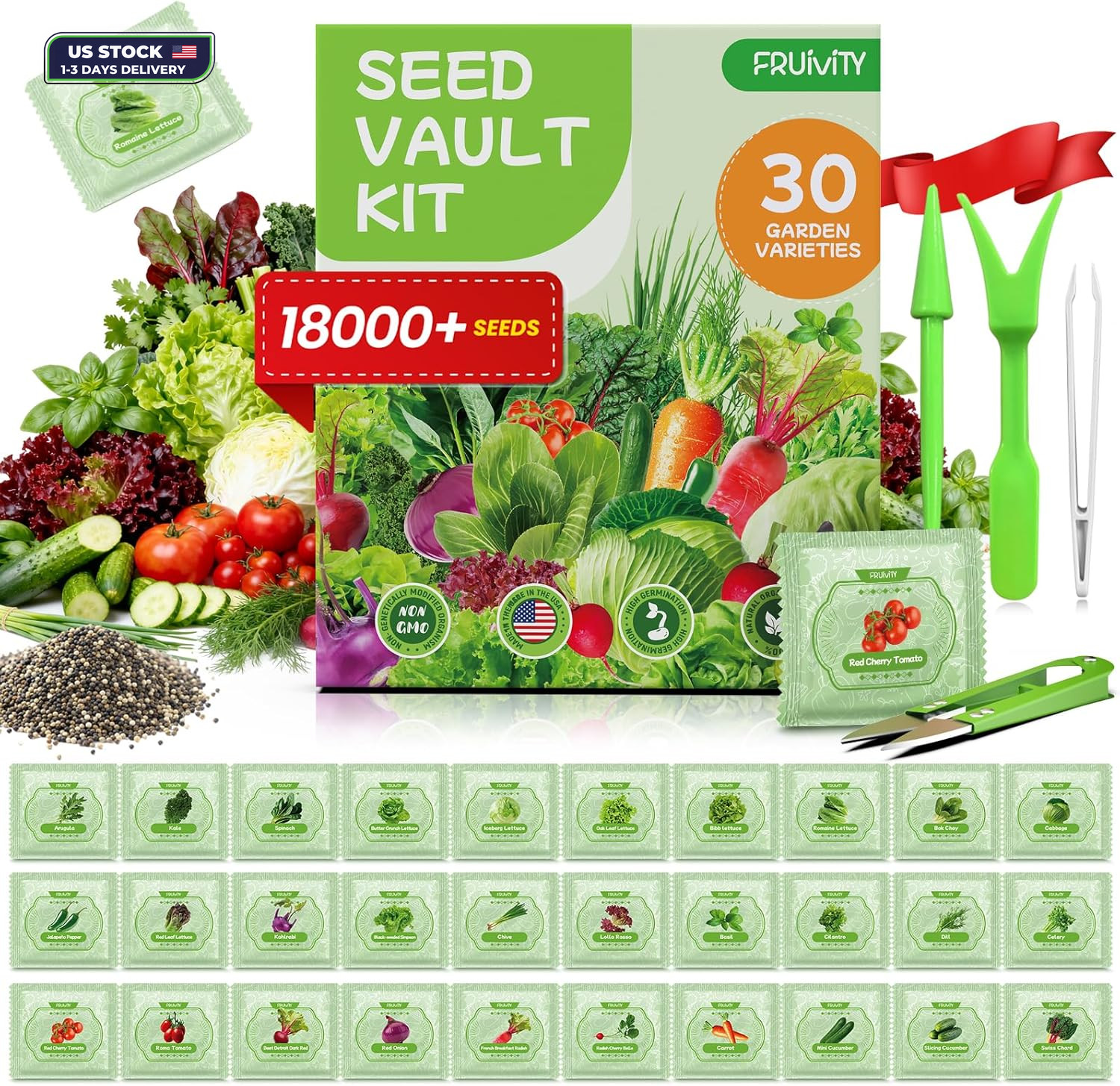 30 Heirloom Seeds Variety Pack – 18500+ Non-GMO Seeds for Planting Vegetables, H