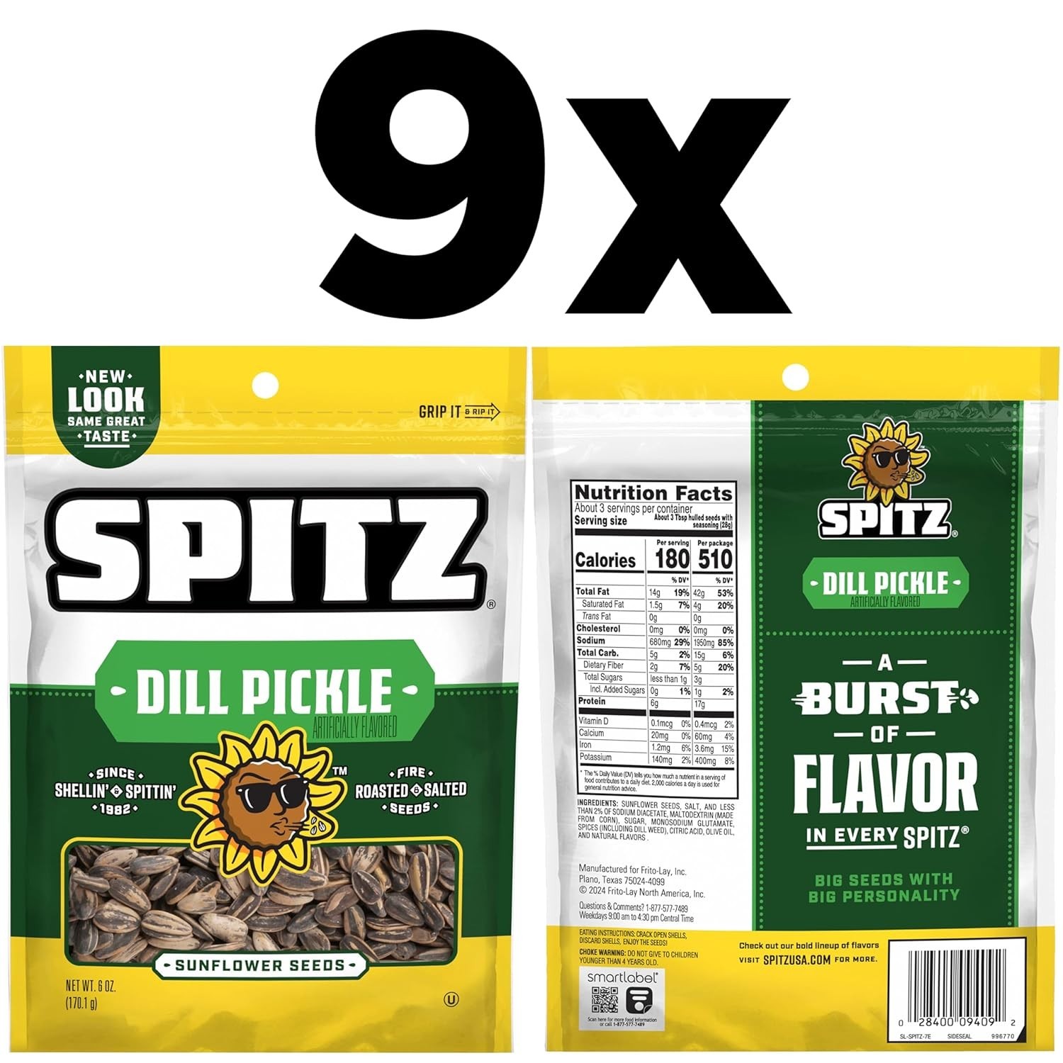 Sunflower Seeds Dill Pickle 6oz Pack of 9 Roasted High-Quality Snack