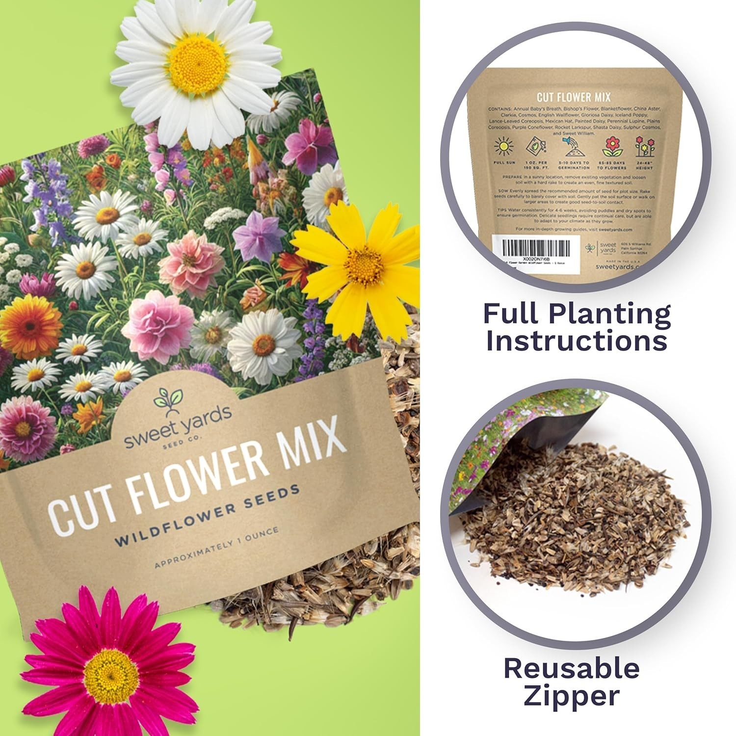 Cut Flower Garden Seeds 1 Ounce Pack Bright Colors Perennials Annuals