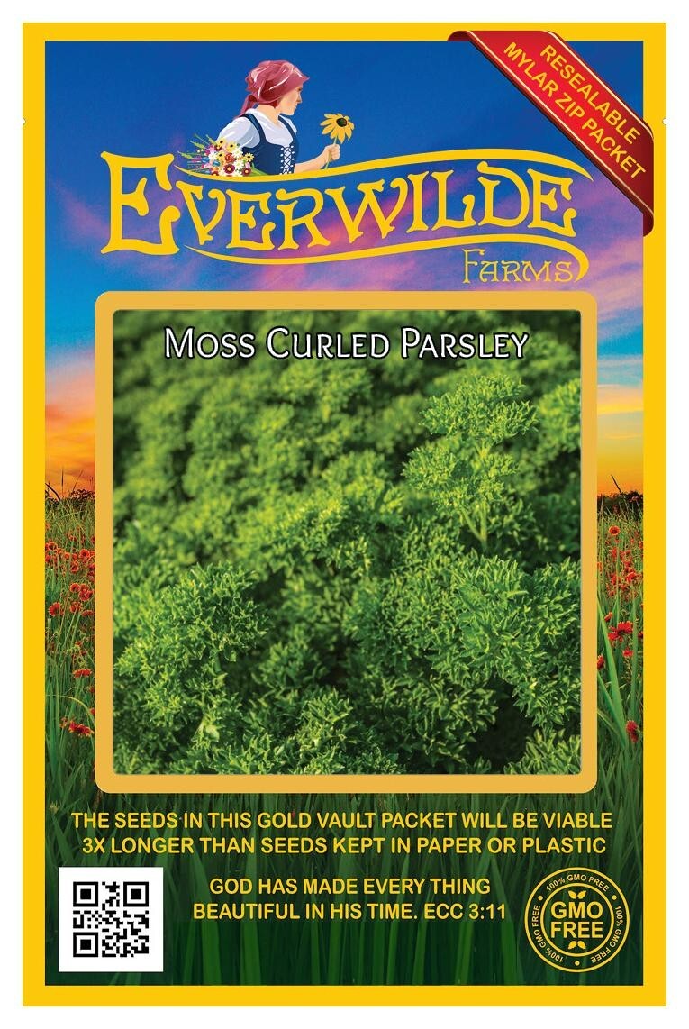 1000 Moss Curled Parsley Seeds – Everwilde Farms Mylar Seed Packet