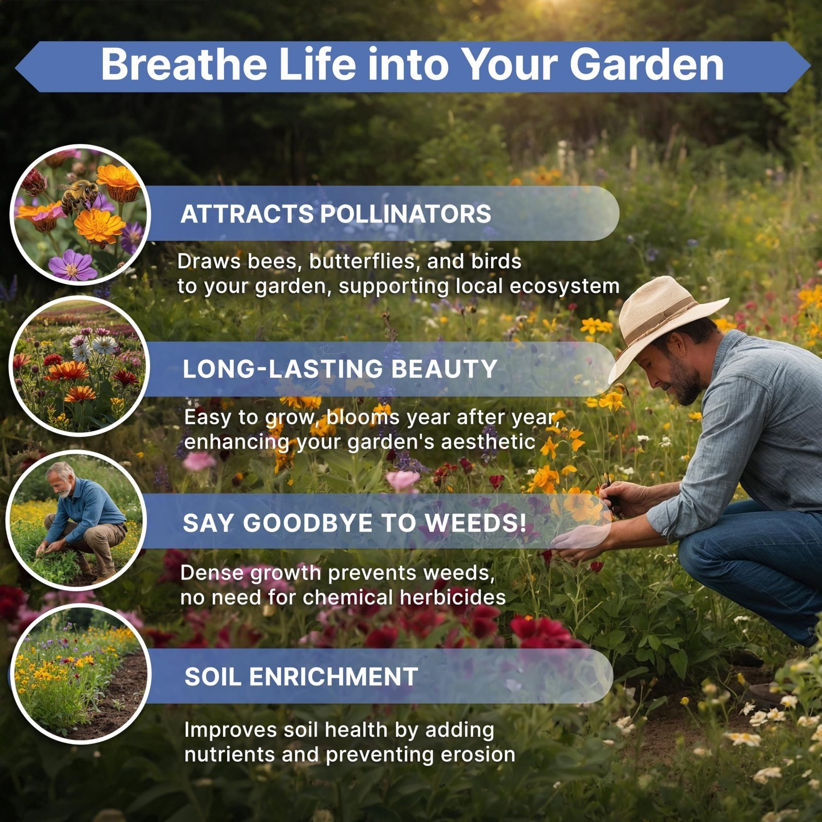 16 Perennial Wildflower Seed Mix – Non-GMO Heirloom Seeds for Indoor/Outdoor Gar