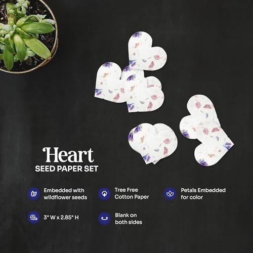 24 Mixed Heart Seed Paper – Writable Plantable Wildflower Hearts with Envelopes,