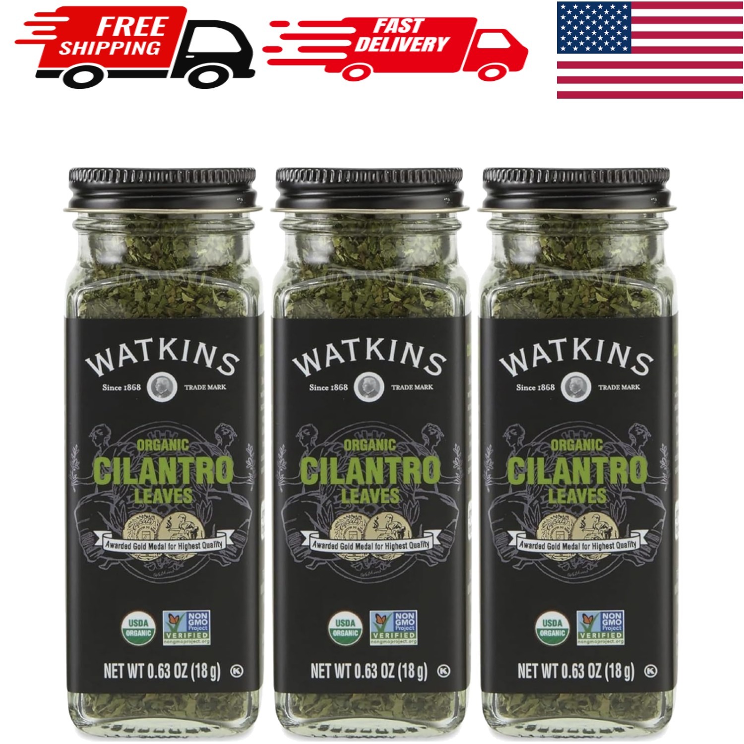 0.63oz Gourmet Organic Cilantro Leaves in Recyclable Glass Jars – 3 Count