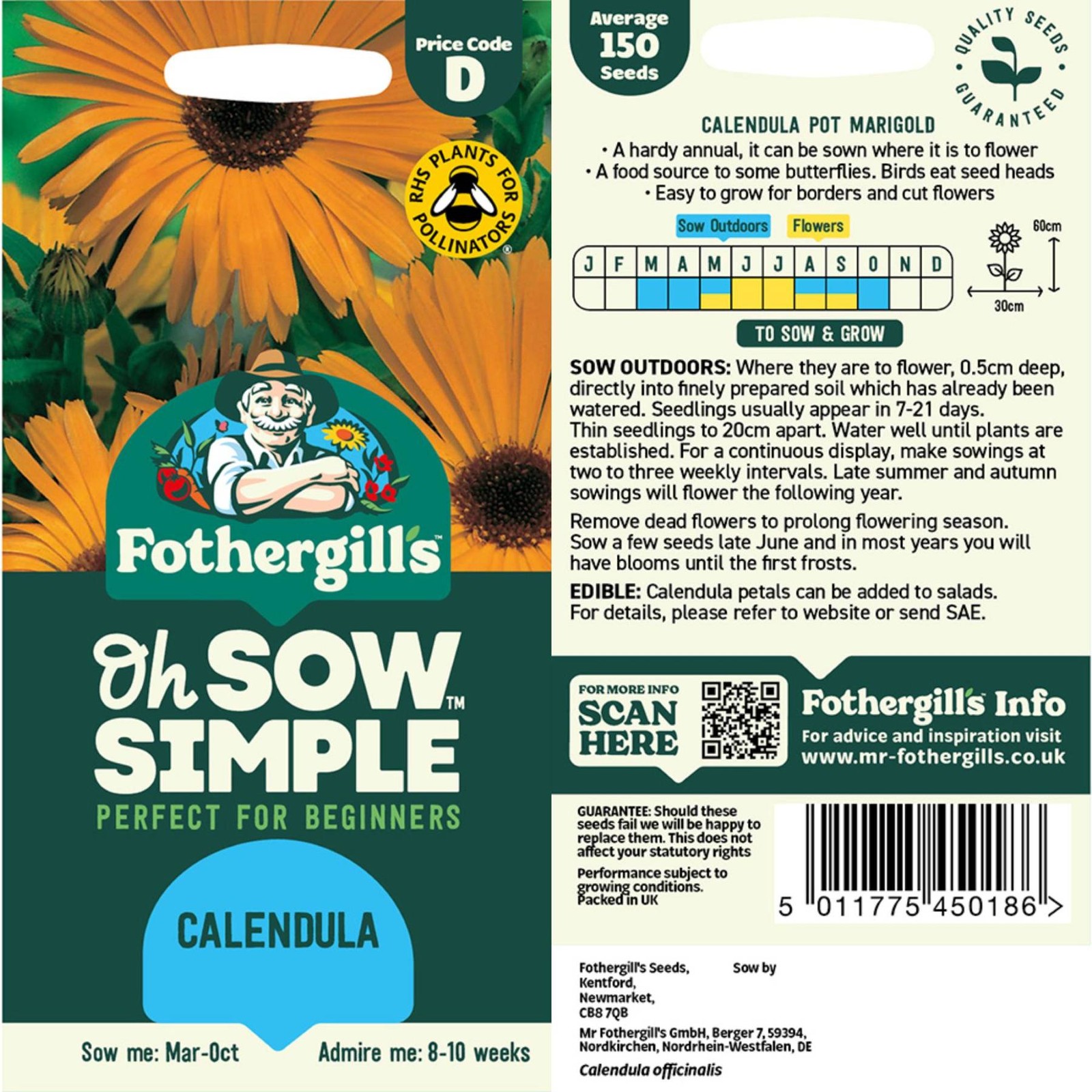 Mr. Fothergill’s Calendula Seed Oh Sow Simple, Easy to Grow