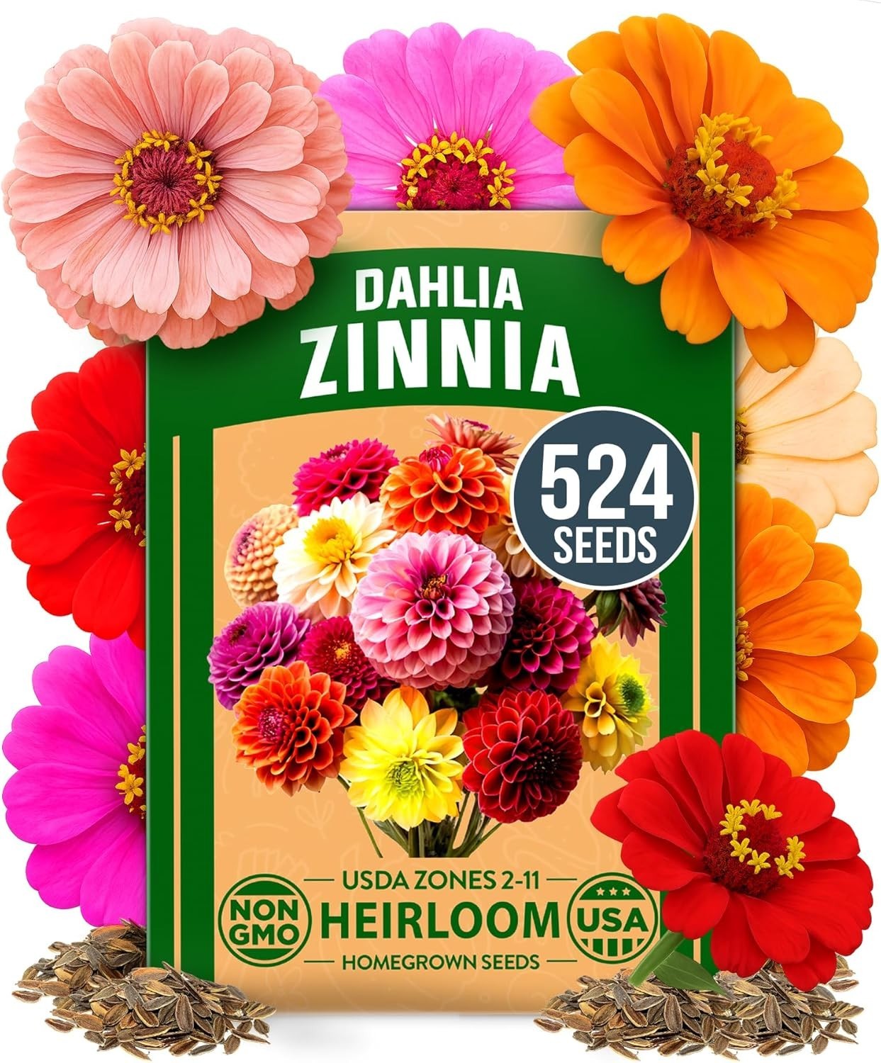 Vibrant Zinnia Dahlia Seeds (524 Count) | Effortless Blooms for Any Gardener