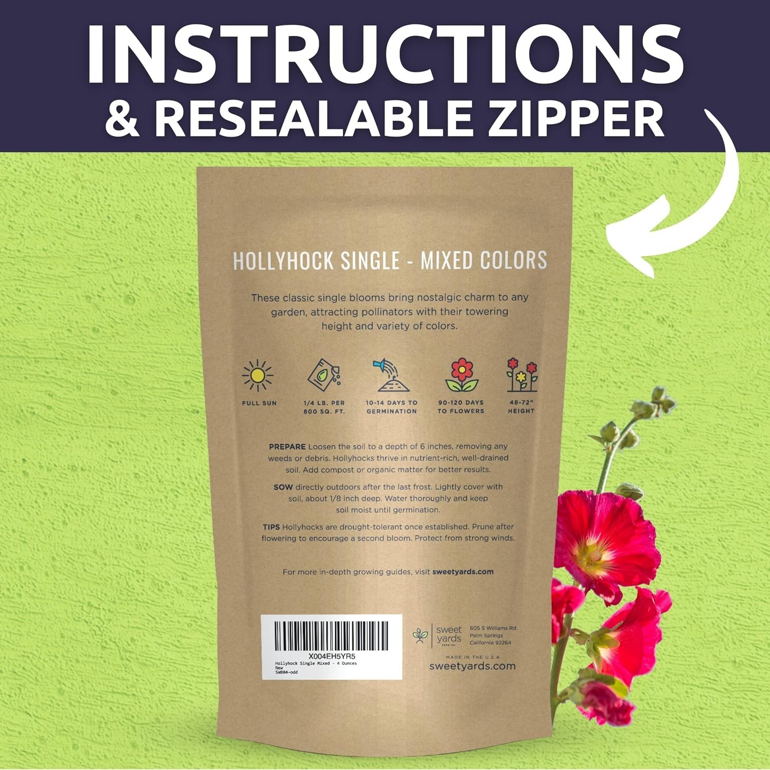 10,000 Hollyhock Seeds – 1/4 Pound Pouch – Guaranteed Growth & Elegance