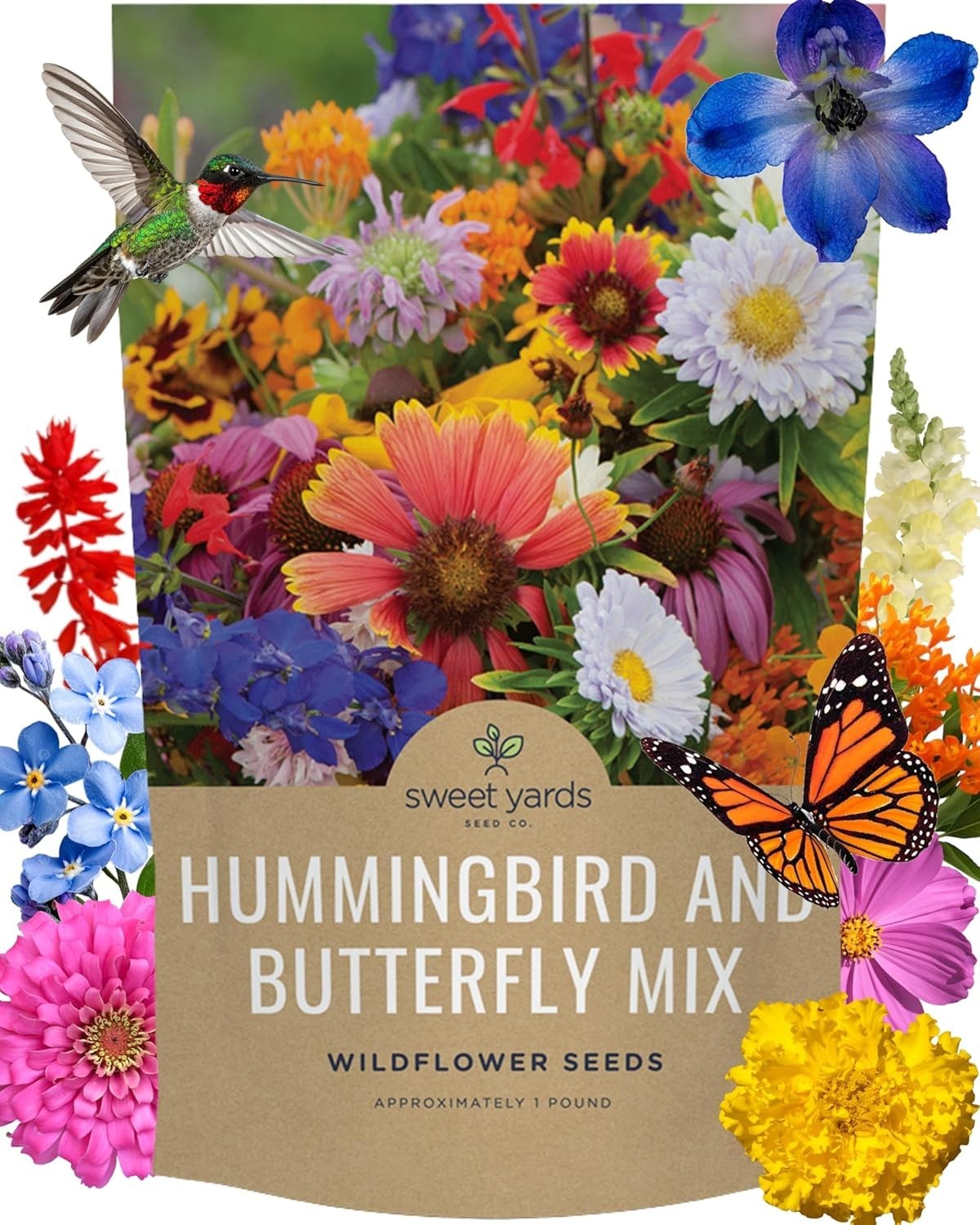 Wildflower Seeds Assortment – 1 lb Bag – 1600 Sq Ft Coverage