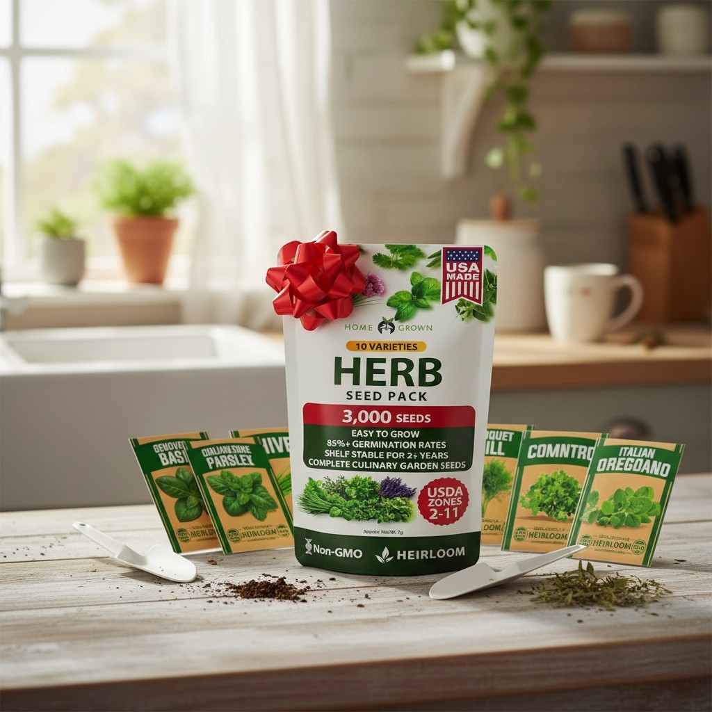 Complete Herb Growing Kit with 10 Culinary Seeds & Bonus Guide for Beginners