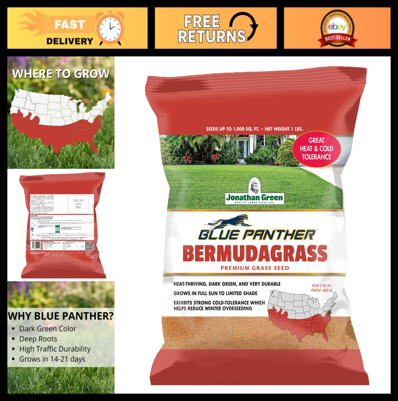 Blue Panther Bermudagrass Seed – Warm Season Lawn Grass Seed for Lush Yards (1 l