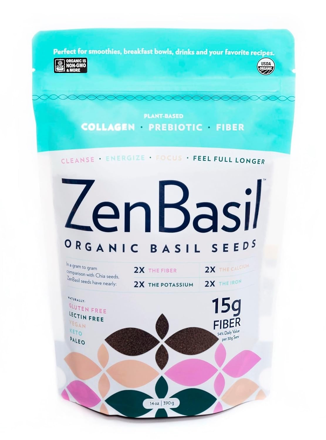Zen Basil Seeds edible basil seeds usda organic, kosher, non-gmo, 11/27 exp