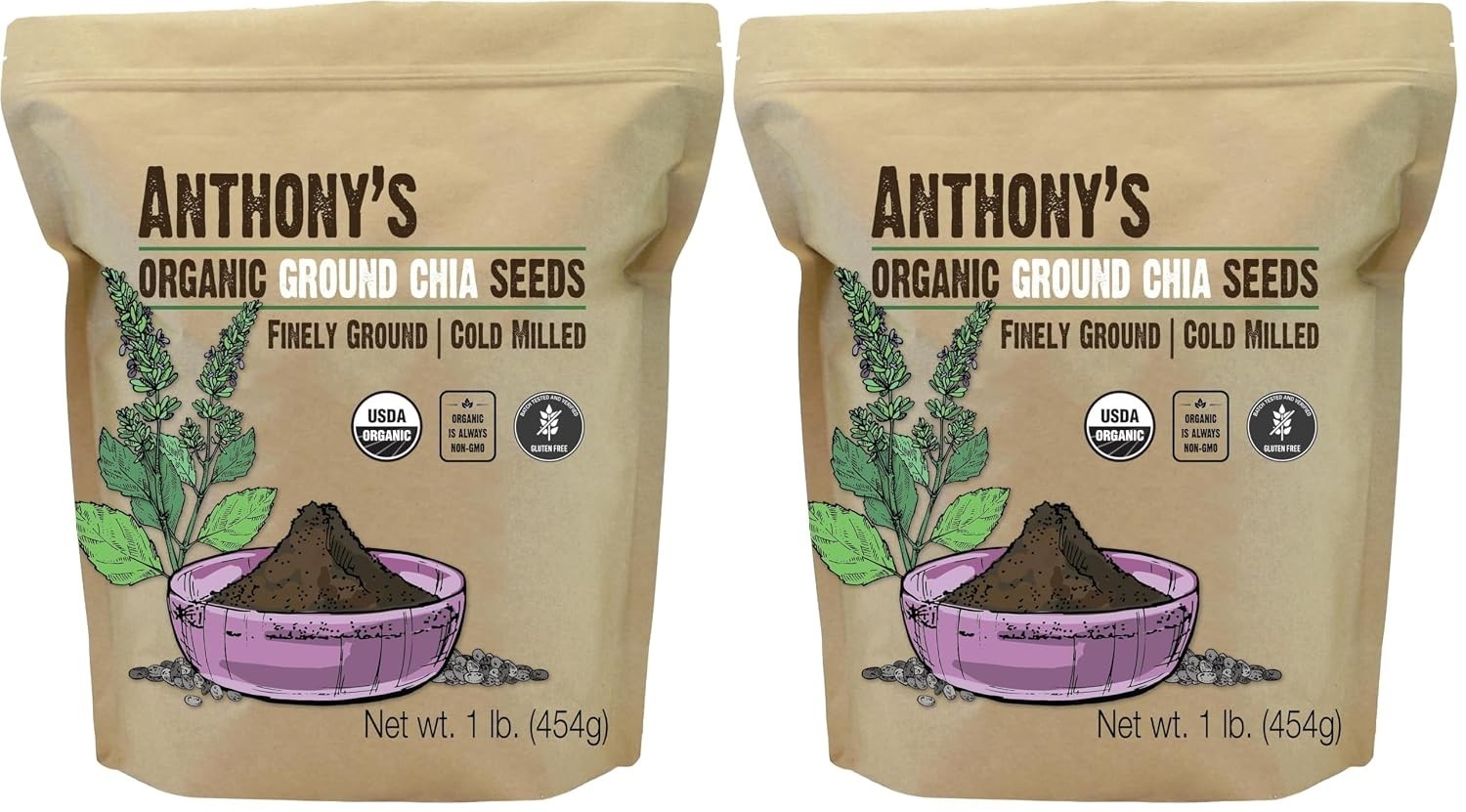 2-Pack Organic Ground Chia Seeds, Perfect for Smoothies and Baking – 32oz