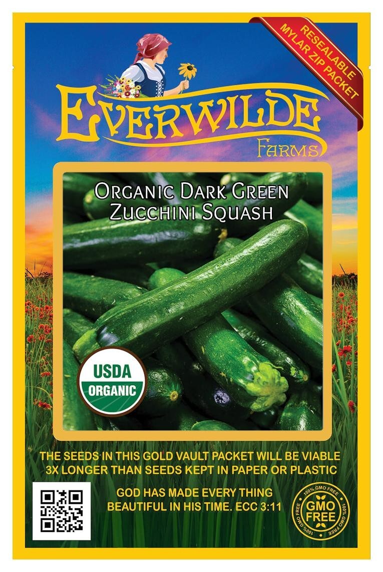 20 Organic Dark Green Zucchini Summer Squash Seeds – Everwilde Farms Mylar