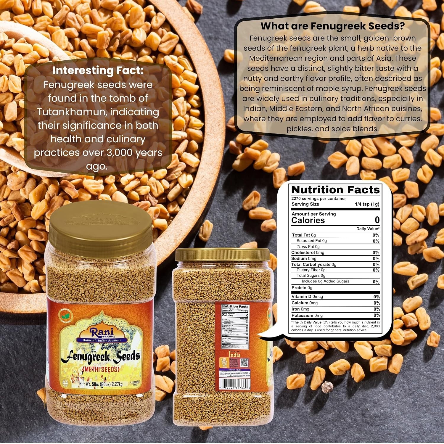Rani Fenugreek Methi Seeds Whole 80oz Bulk Jar