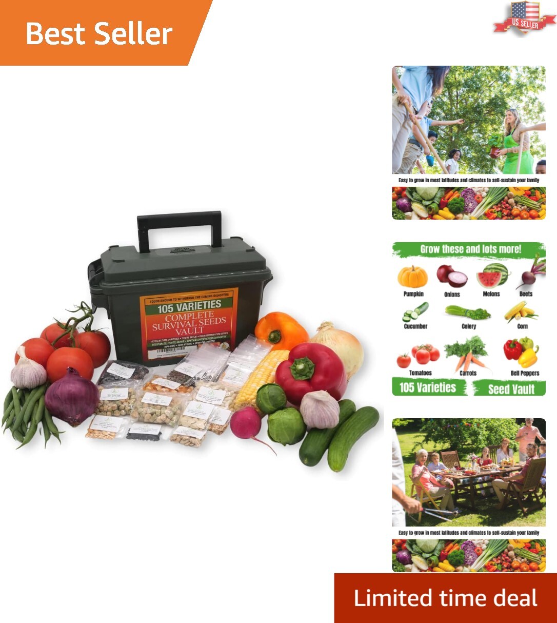 Sustainable Gardening Starter Kit – 105 Heirloom Seeds with 25 Year Shelf Life