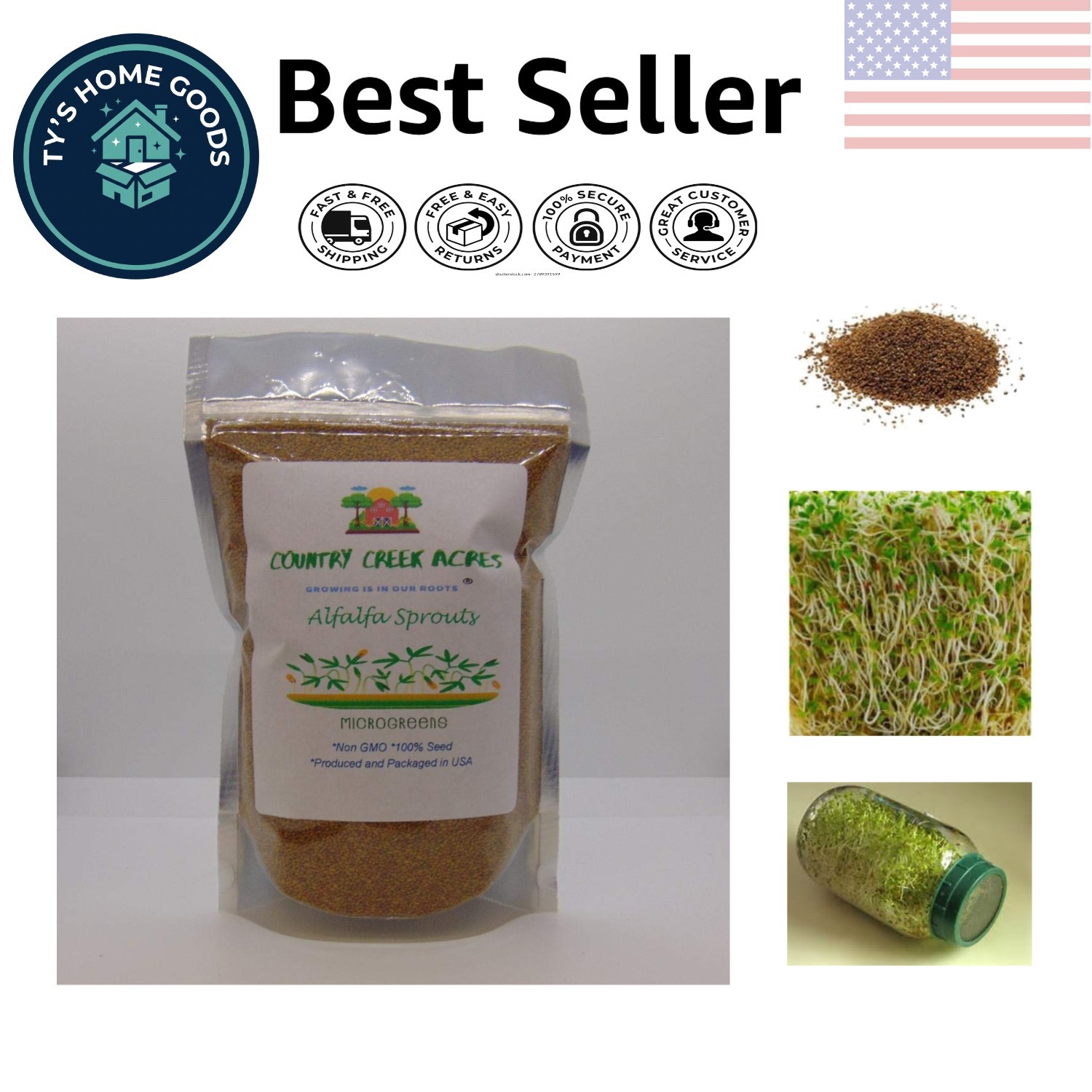 Nutritious 4 oz Alfalfa Sprouting Seeds – Non-GMO, Easy to Grow, Resealable Pack
