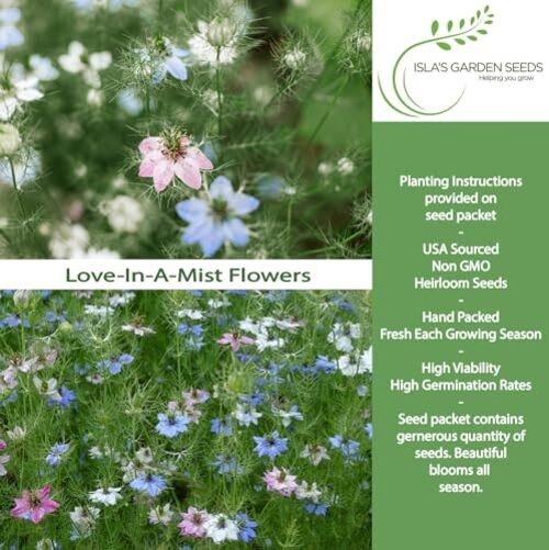 Love-in-a-Mist Mix Flower Seeds (Nigella damascena) – 200+ Non-GMO & Heirloom