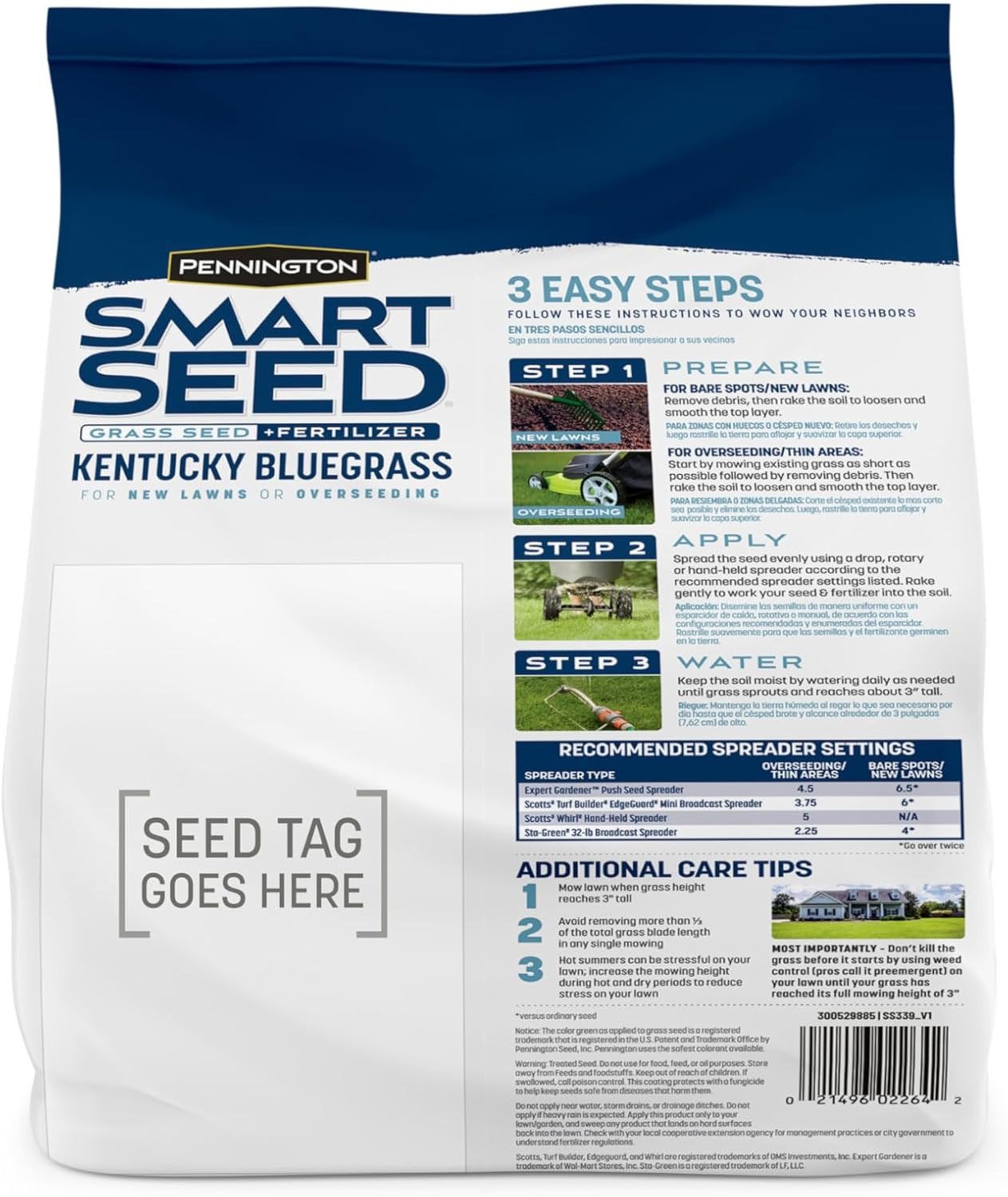 Smart Seed Kentucky Bluegrass Blend, 3 Lb, Kentucky Blue Grass Seeds for Lawn
