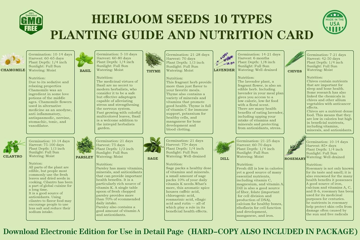 10 Herb Seeds Garden Starter Grow Kit with White Pots, Markers, Nutritional Soil