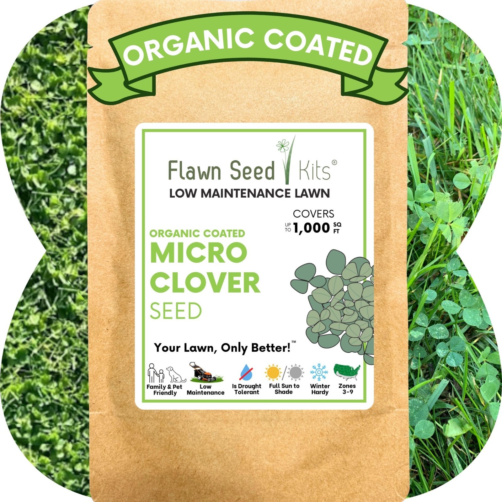 Micro Clover Seed, Organic Coated, Eco-Friendly, Low Growing, Low Maintenance