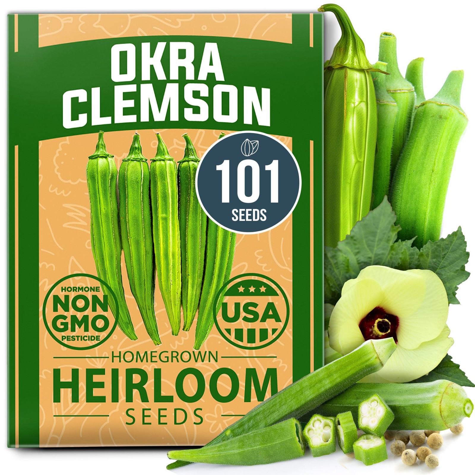 Clemson Spineless Okra Seeds 101+ Heirloom NonGMO Vegetable Seeds for Plantin…