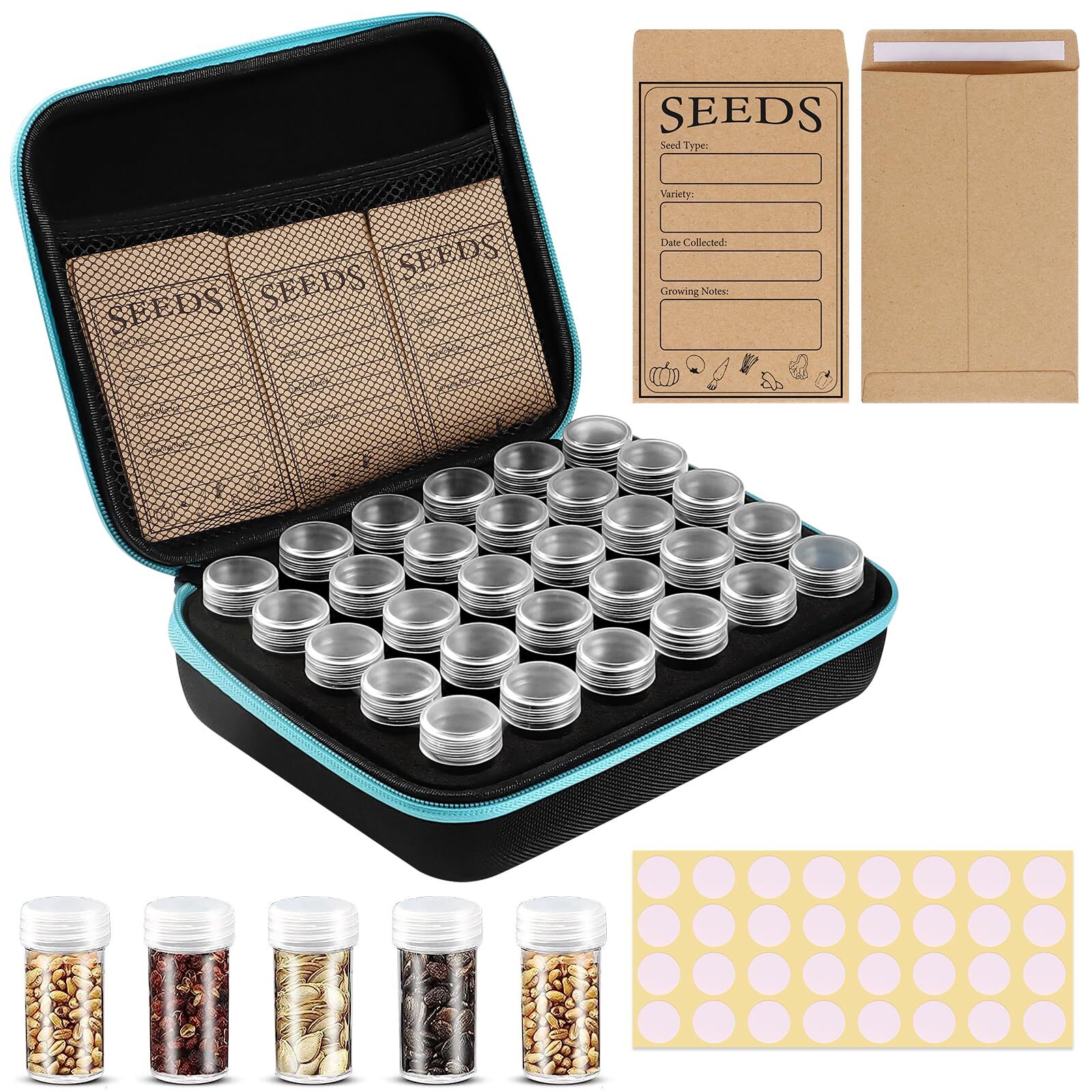 30 Slots Seed Storage Organizer Box with Zipper Bag for Flower Plants Garden