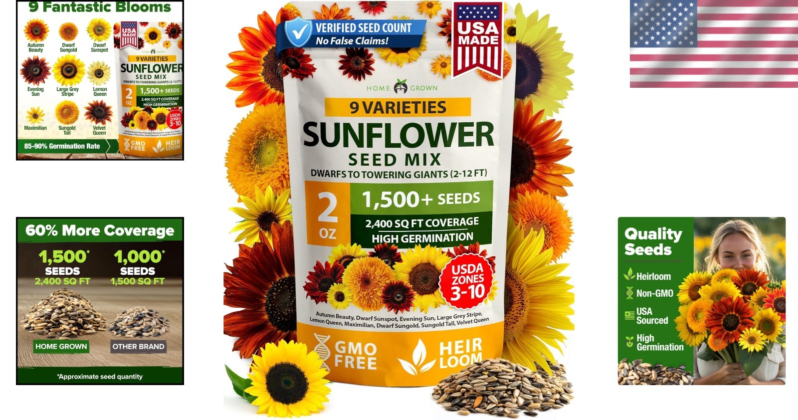 Multi Color Sunflower Seeds Mix Pack 1500 Plus Perfect for Eco Friendly Gardens