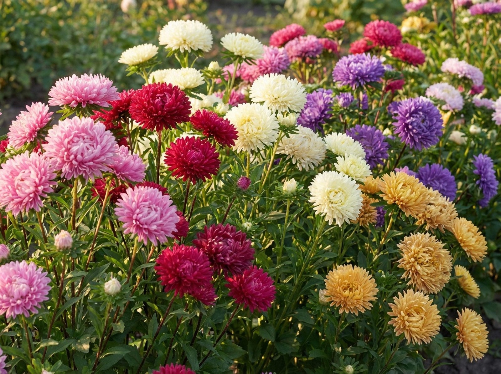 30 MIXED PAEONY ASTER Callistephus Peony Red Pink Blue Purple + Flower Seeds