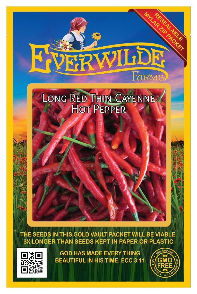 50 Long Red Thin Cayenne Hot Pepper Seeds – Everwilde Farms Mylar Seed Packet