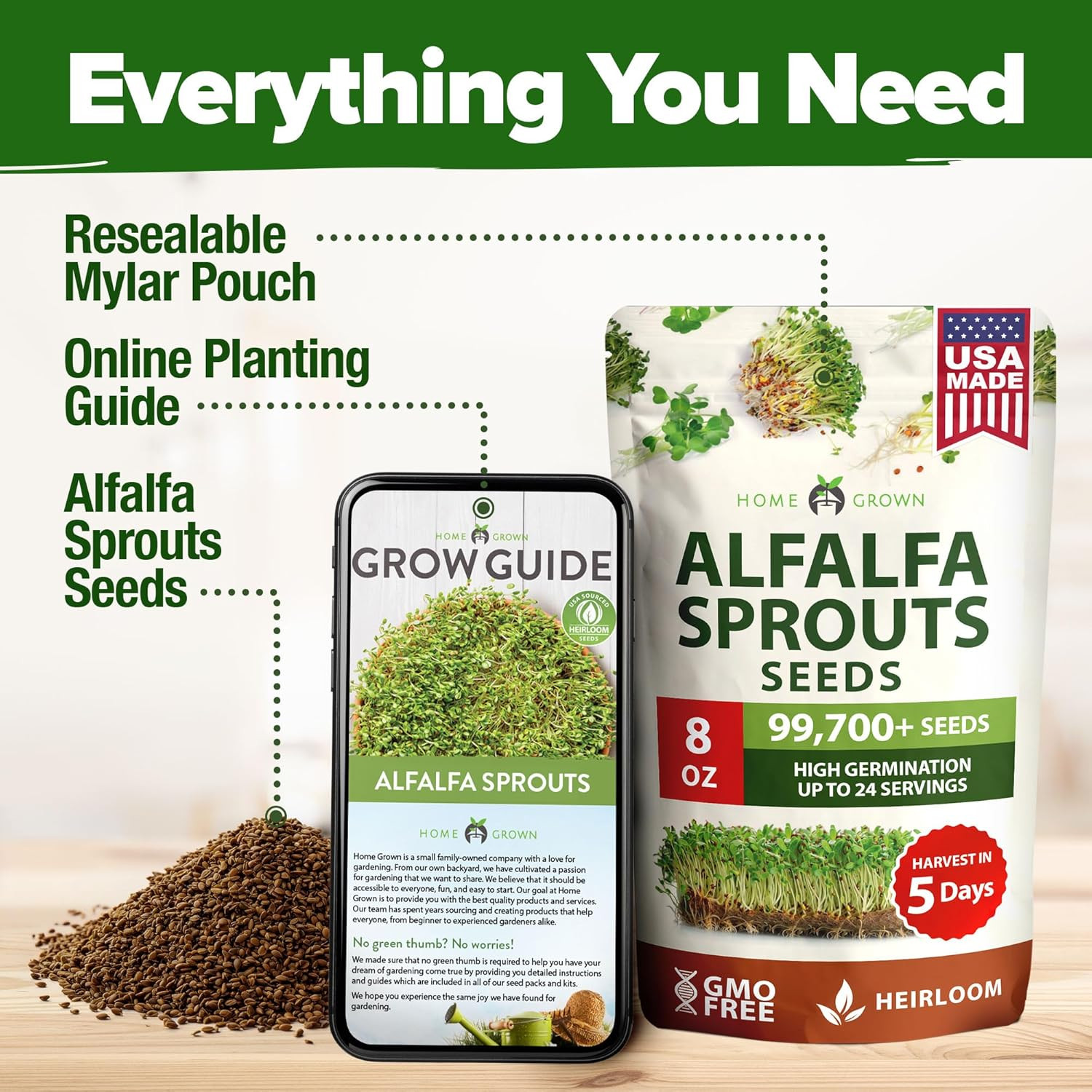 Bulk Alfalfa Sprouting Seeds 8 oz Microgreens Fast Growing Indoor Garden Seeds