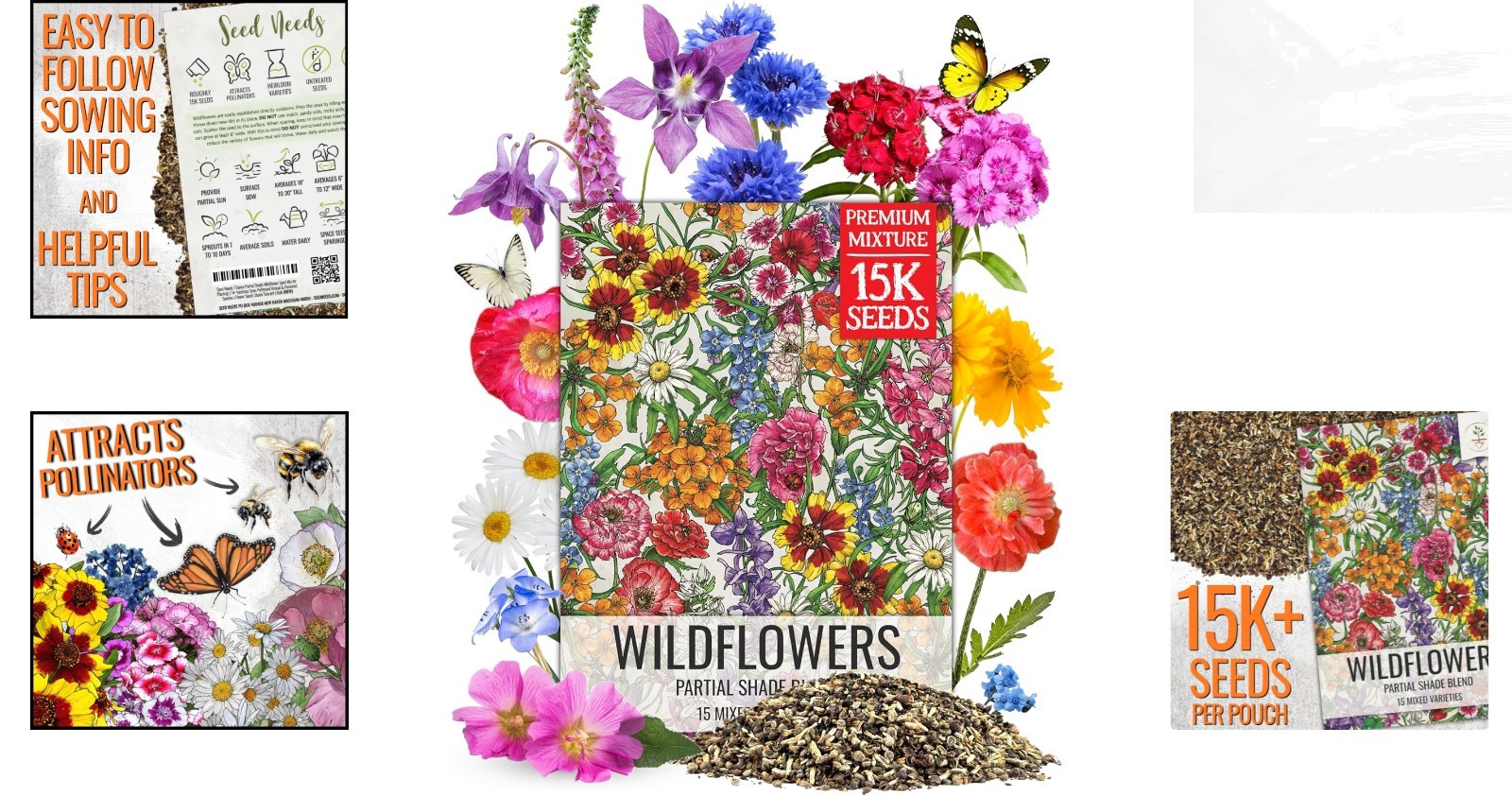 1 oz Wildflower Seed Mix for Partial Shade – Attracts Butterflies & Pollinators