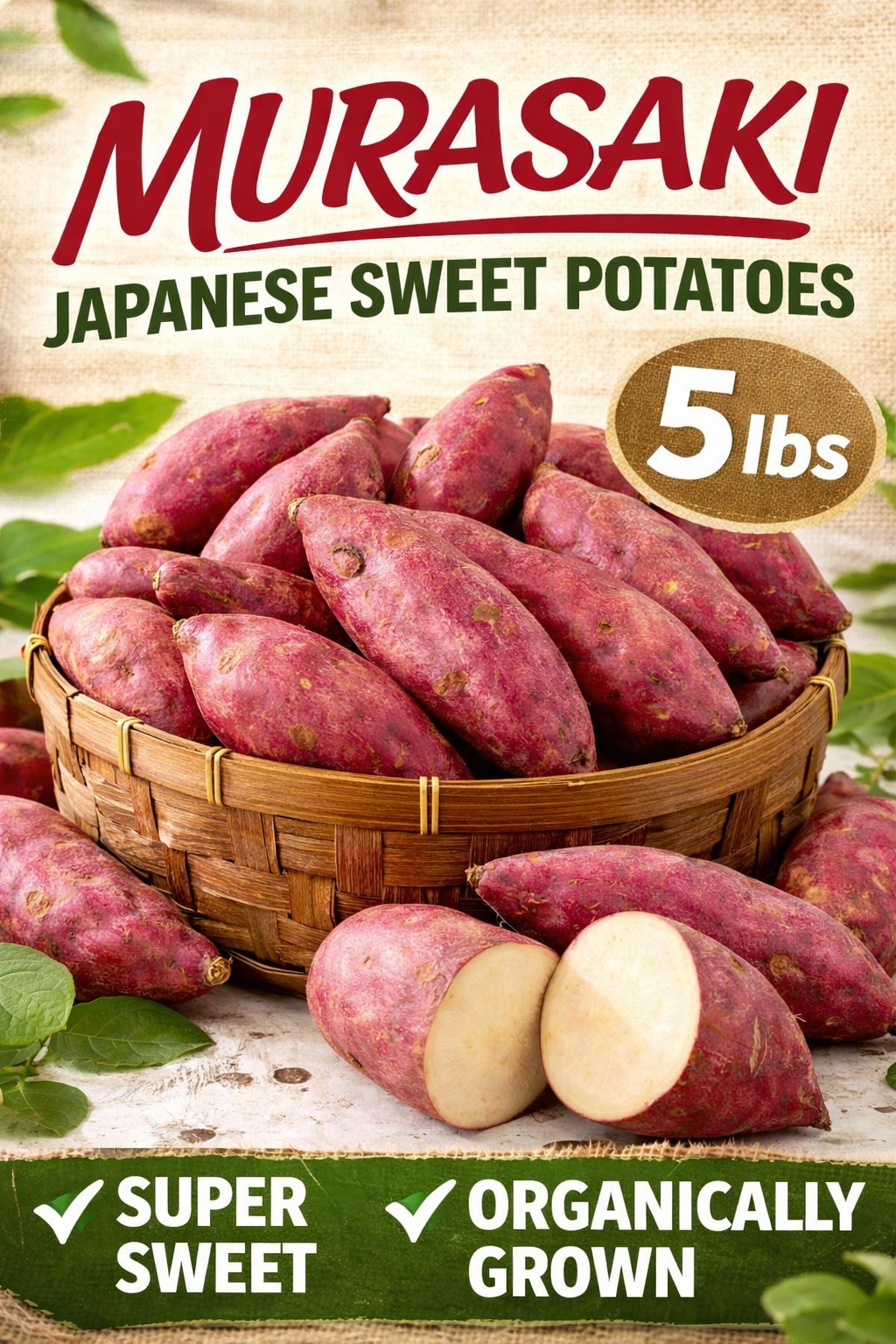 Japanese Murasaki Sweet Potatoes – 5 LB | Red Skin, White Flesh | Premium Tubers