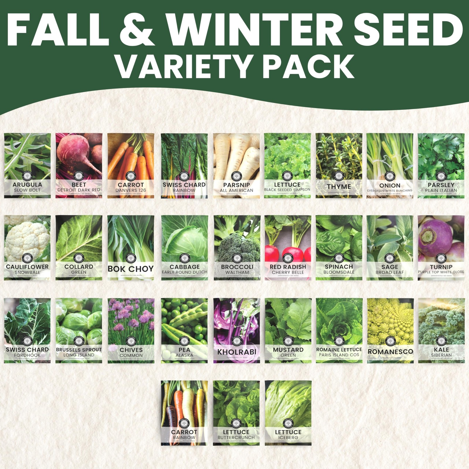 Fall & Winter Seed Variety Pack | 30 Invidiual Packs | 2026 Season | Non-GMO …