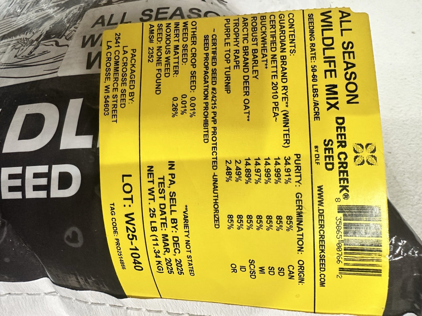 25 Lbs All Season Wildlife Food Plot Mix, Deer, Turkey, Pheasant, Grouse, Upland
