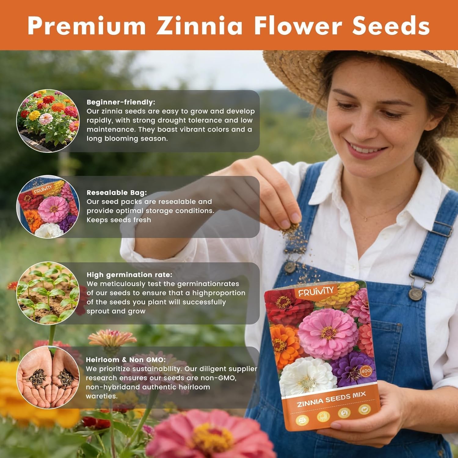 Zinnia Seeds for 2026 Planting, 5000+ Flowers Seeds, 7 Vibrant Colors Mix & L…