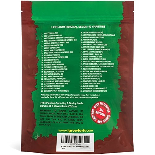 Heirloom Vegetable Seeds 50 Varieties Non GMO Survival Seed Kit 9500 Seeds