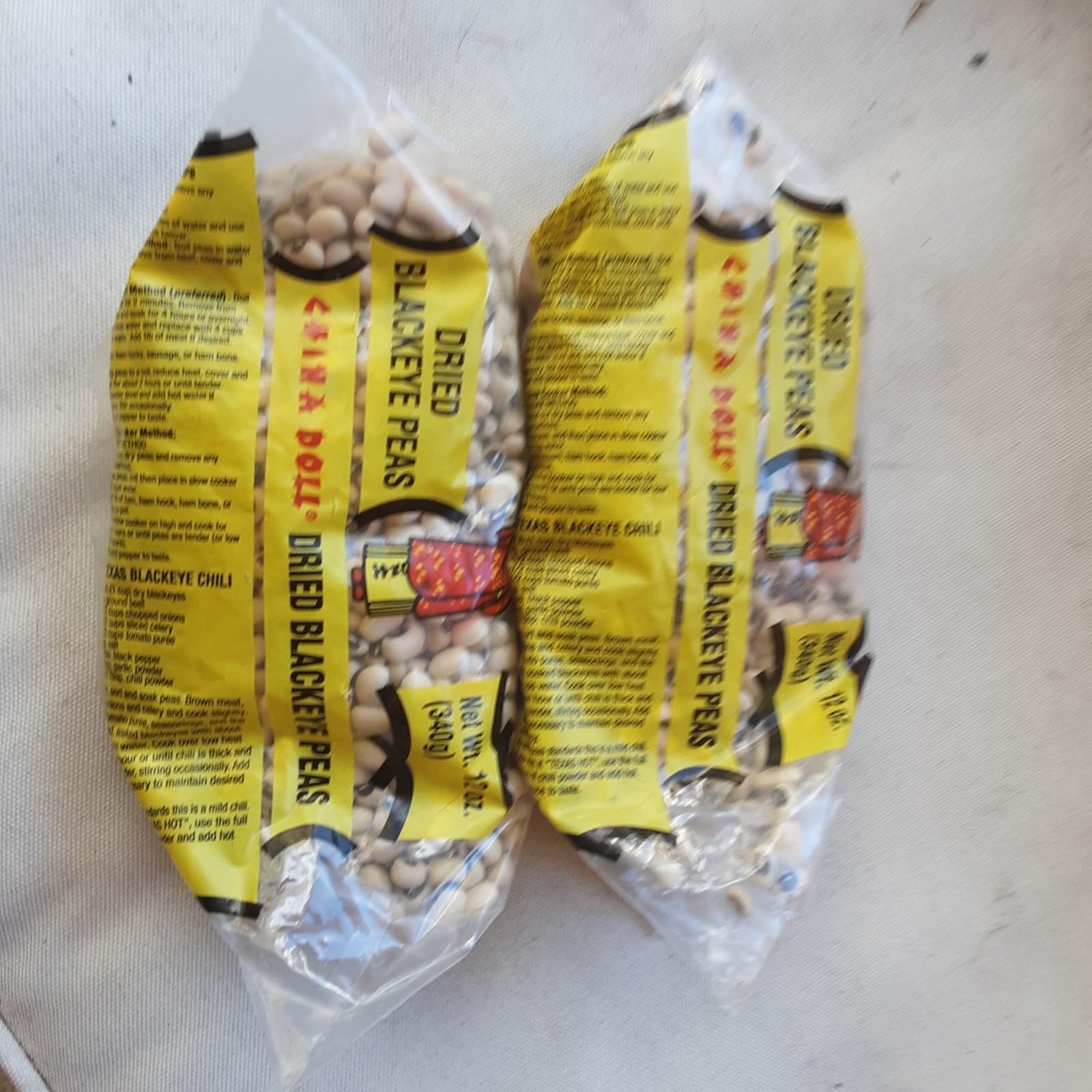 PEAS Dry CHINA DOLL Black Eye Peas NEW ( 2) 12 oz. bags FREE SHIPPING USA GROWN