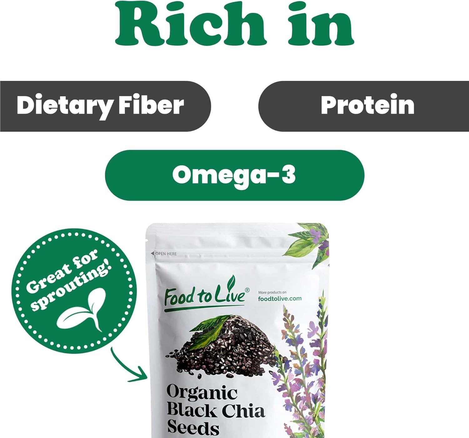 Organic Black Chia Seeds, 2 Pounds – Nutritious Superfood for All Recipes