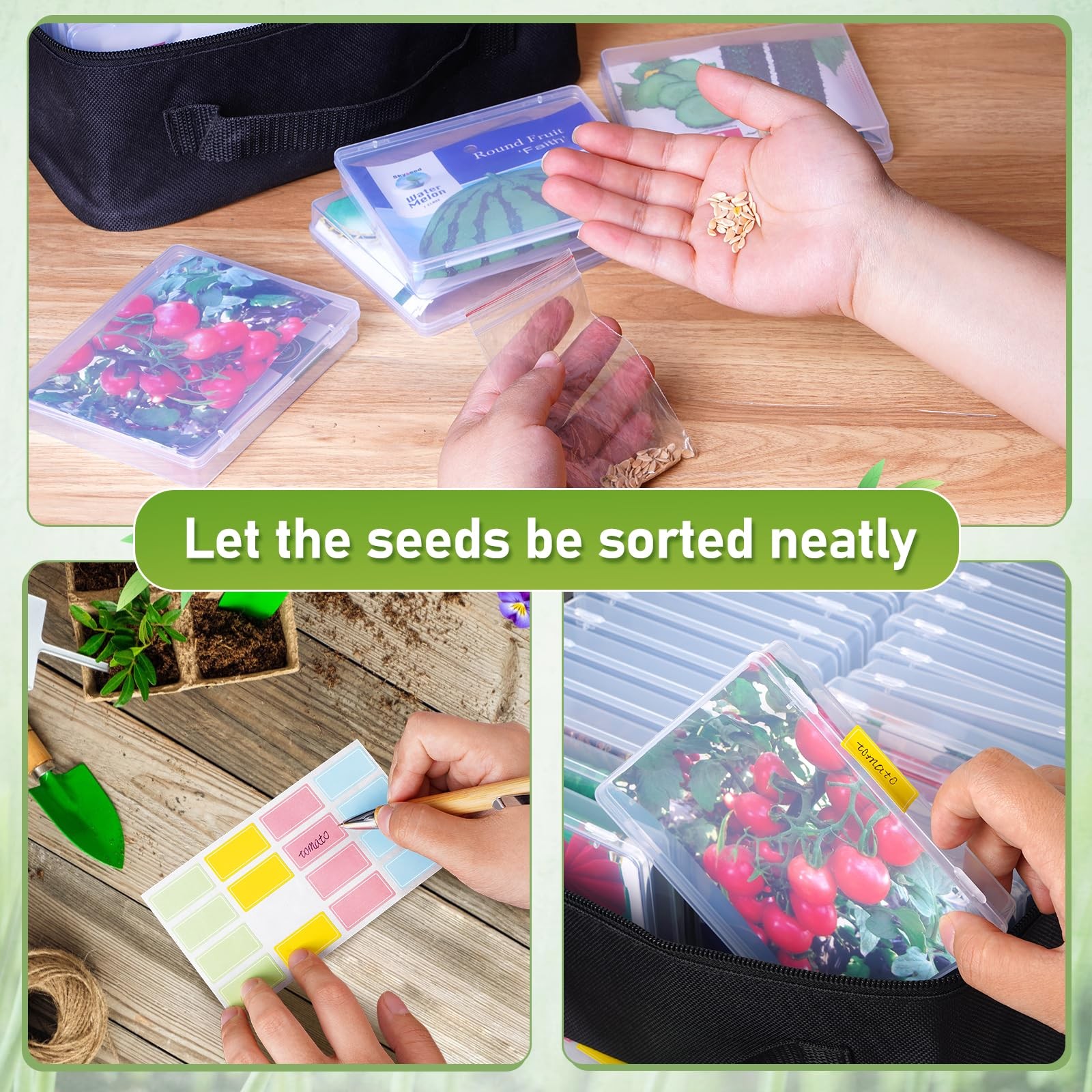24 Slots Seed Storage Organizer Box with Dual Zipper Bag, 100 Pcs Seed Sealed…
