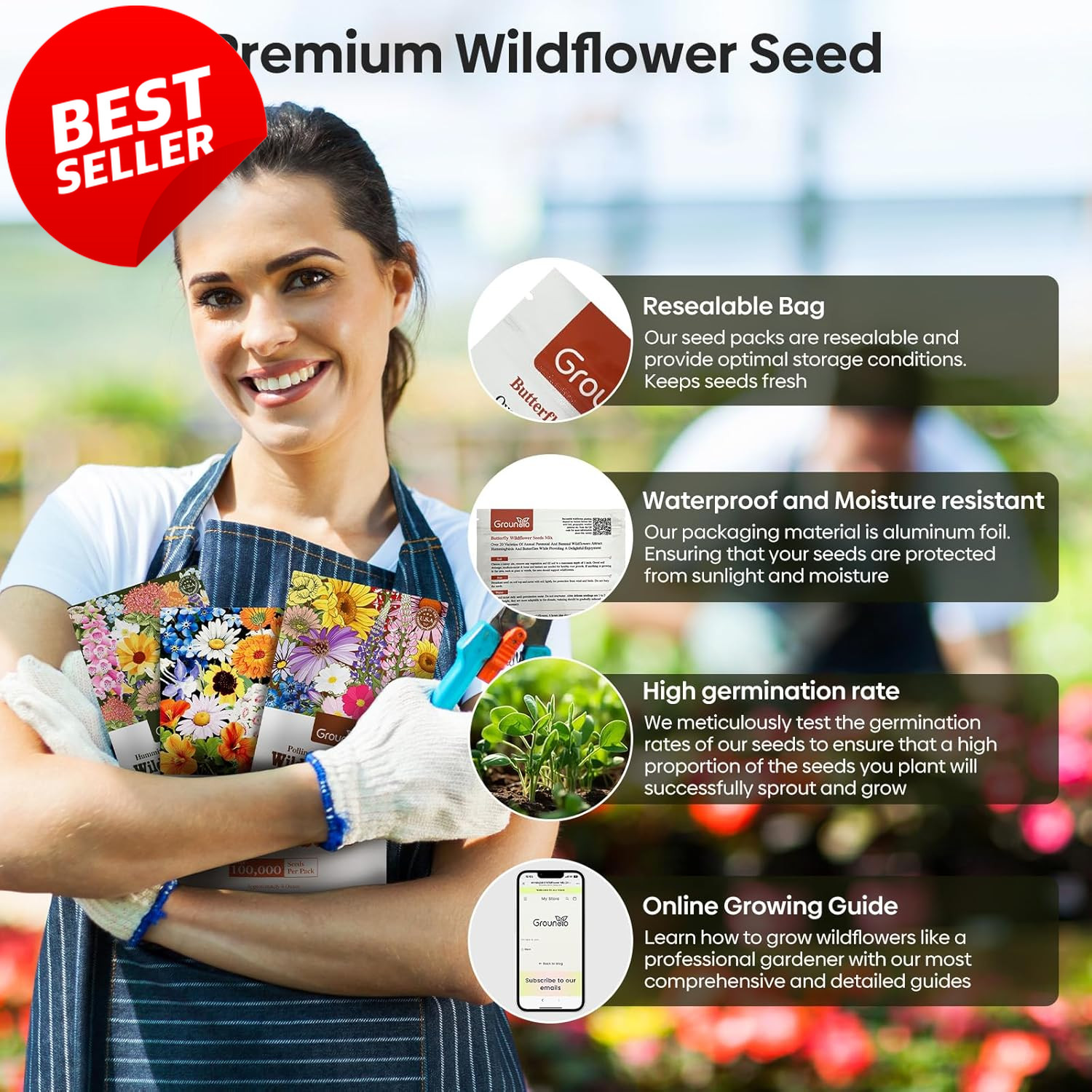 Perennial Wildflower Seeds 1/4 lb 100K Mix 26 Var Pollinator Zones 3-10 – US