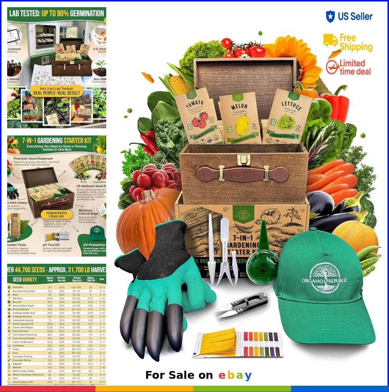 Vegetable Seeds Variety Pack 75 Non GMO Heirloom Garden Starter Kit with Tools