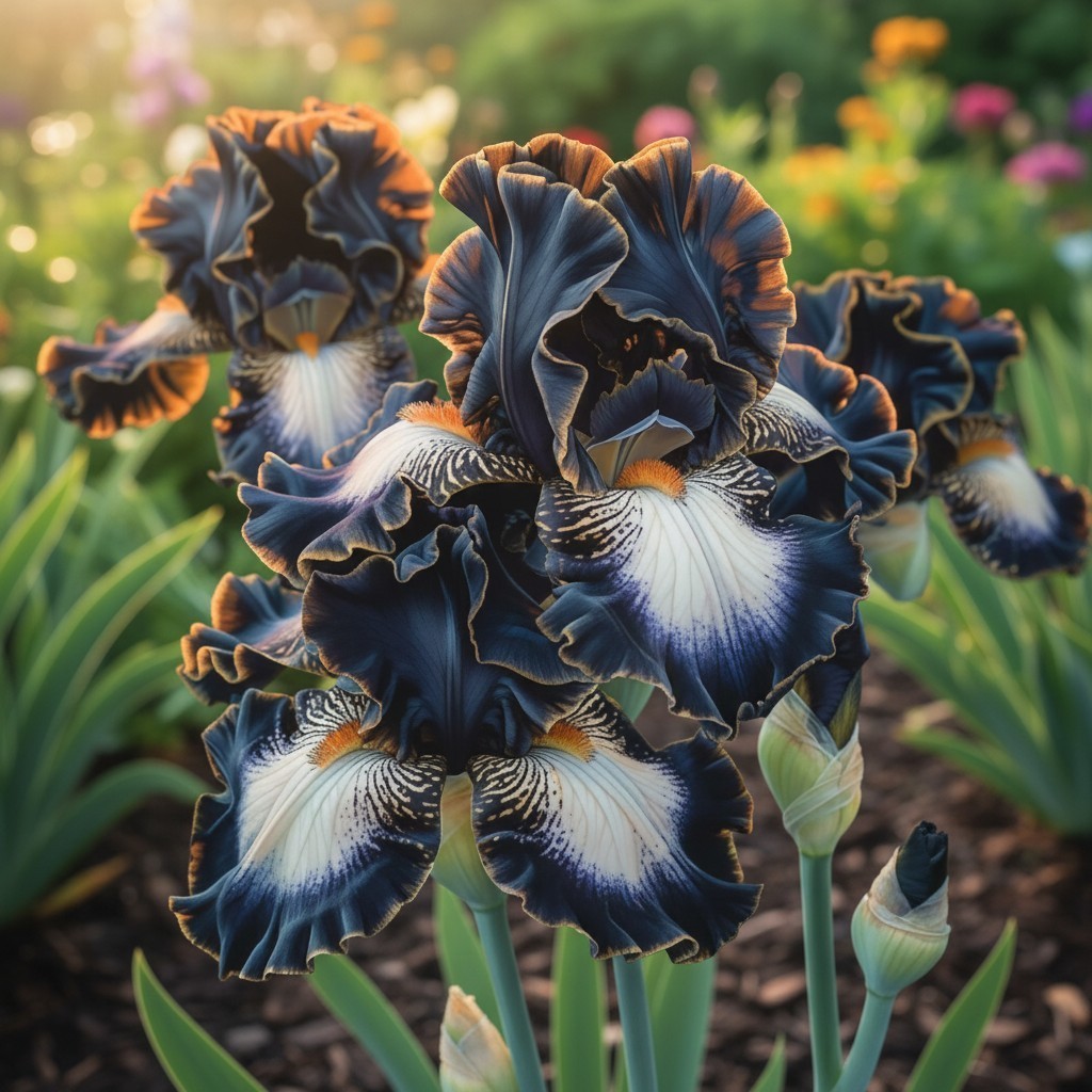 50 Dark Bearded Iris Seeds – Black Blue Blooms with Copper Edges